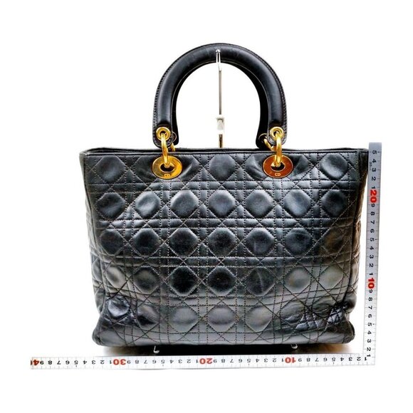 Christian Dior Lady Hand Bag Black Leather